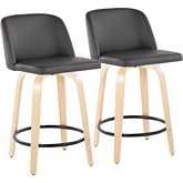 Toriano 24" Swivel Counter Stool in Natural Wood & Grey Leatherette with Black Footrest (Set of 2)